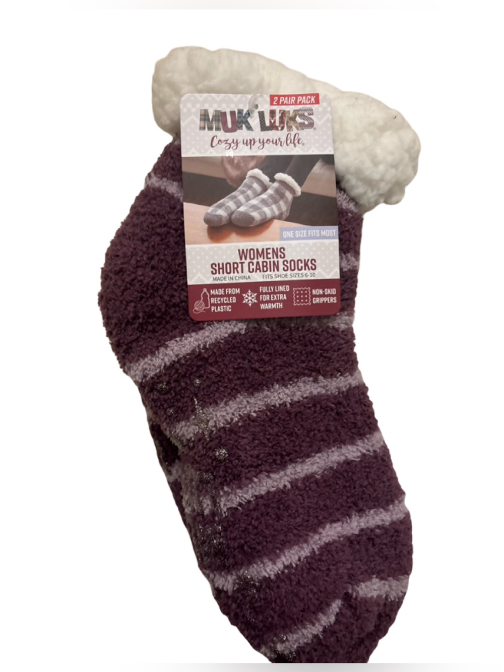 Cozy Women's Plush Comfy Cabin Sleeper Socks with Purple Stripes Size 6-10